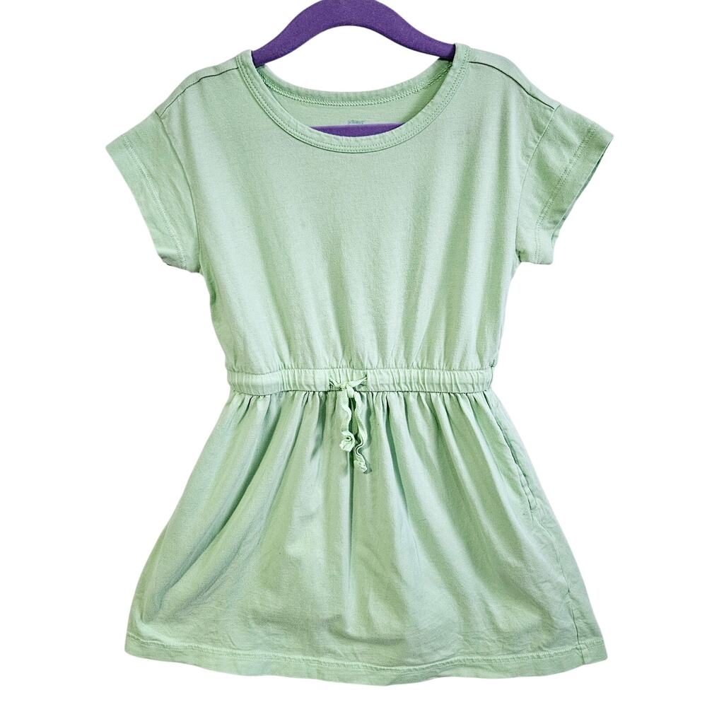 Primary Girls 4-5 Short Sleeve Cinch Waist Dress Light Pastel Green 100% Cotton